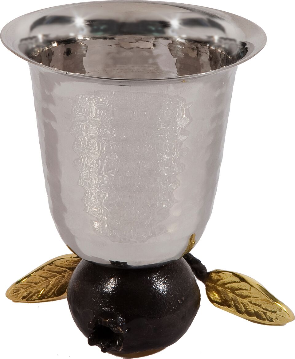 Emanuel Hammered Kiddush Cup on Pomegranate-- reversible (EM-CUV1) - Riverdale Judaica