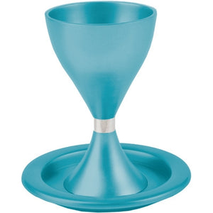 Anodized Aluminum Kiddush Cup and Plate Turquoise (EM-CM2) - Riverdale Judaica