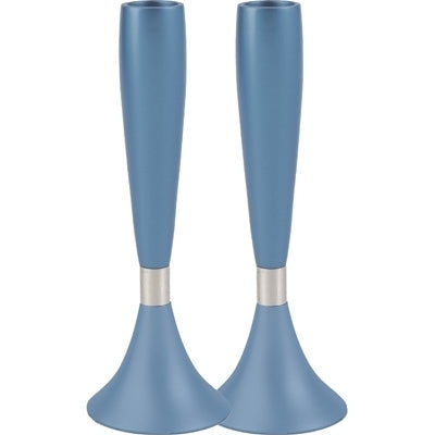 Anodized Aluminum Shabbat Candlesticks Large Blue (EM-CMM2) - Riverdale Judaica