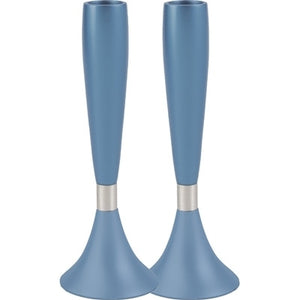 Anodized Aluminum Shabbat Candlesticks Large Blue (EM-CMM2) - Riverdale Judaica