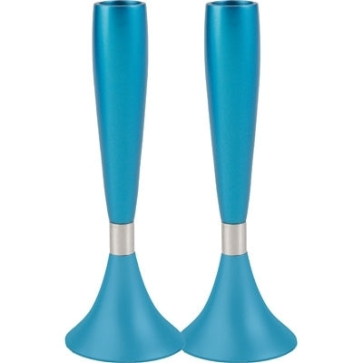 Anodized Aluminum Shabbat Candlesticks Large Turquoise (EM-CMM4) - Riverdale Judaica