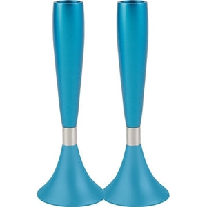 Anodized Aluminum Shabbat Candlesticks Large Turquoise (EM-CMM4) - Riverdale Judaica