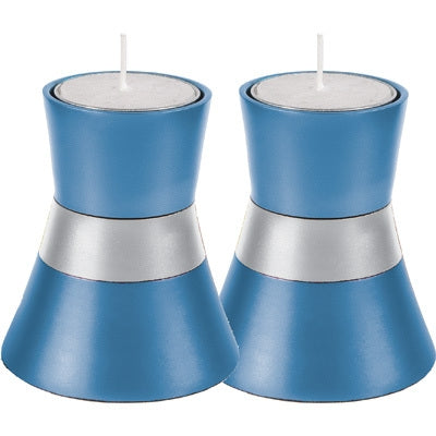 Anodized Aluminum Candlesticks Blue Small (EM-CMS2) - Riverdale Judaica