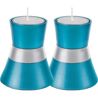 Anodized Aluminum Candlesticks Turquoise Small (EM-CMS4) - Riverdale Judaica