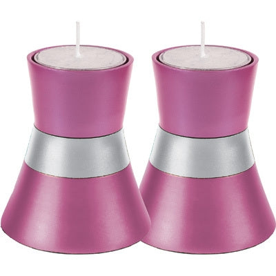 Anodized Aluminum Candlesticks Pink Small (EM-CMS5) - Riverdale Judaica
