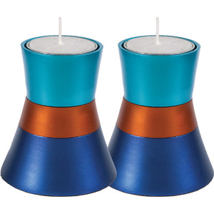 Anodized Aluminum Candlesticks Turquoise / Blue / Orange (EM-CMS6) - Riverdale Judaica