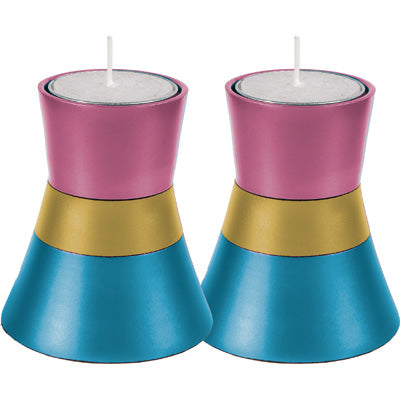 Anodized Aluminum Candlesticks Turquoise / PInk / Gold Small (EM-CMS7) - Riverdale Judaica