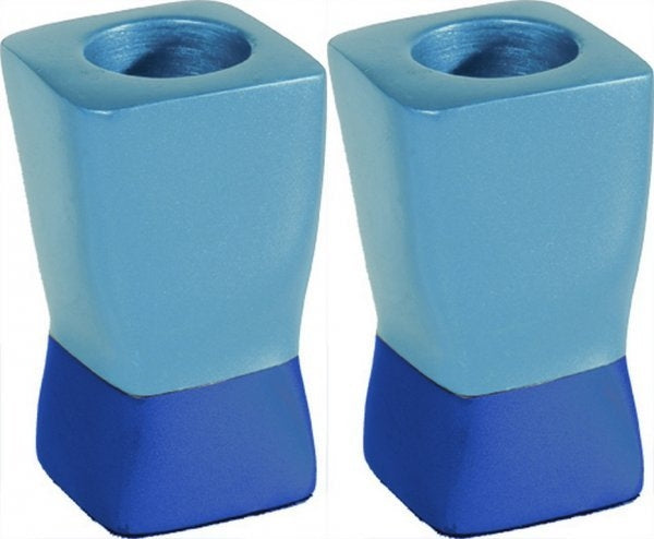 Anodized Aluminum Shabbat Candlesticks Blues Small (EM-CSD4) - Riverdale Judaica
