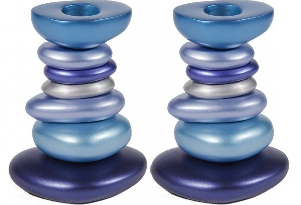 Anodized Aluminum Shabbat Candlestick - Stone Tower Blues (EM-CSG3) - Riverdale Judaica