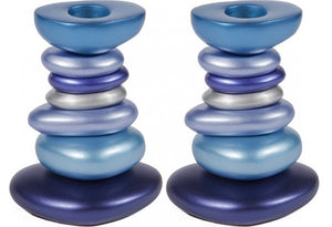 Anodized Aluminum Shabbat Candlestick - Stone Tower Blues (EM-CSG3) - Riverdale Judaica