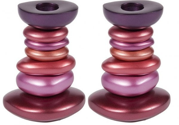 Anodized Aluminum Shabbat Candlestick - Stone Tower Reds (EM-CSG4) - Riverdale Judaica