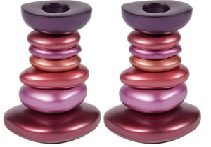 Anodized Aluminum Shabbat Candlestick - Stone Tower Reds (EM-CSG4) - Riverdale Judaica