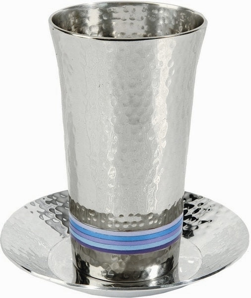 Nickel Kiddush Cup - Hammer work Silver/ Blues (EM-CUG2)