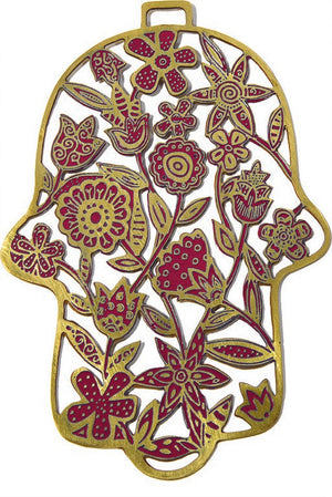 Laser cut Hamsa Flowers Blue (EM-HE-2B) - Riverdale Judaica