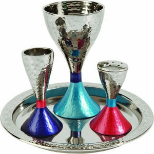 Yair Emanuel Nickel Havdalah Set - Hammer work - Colored (EM-HVC2) - Riverdale Judaica