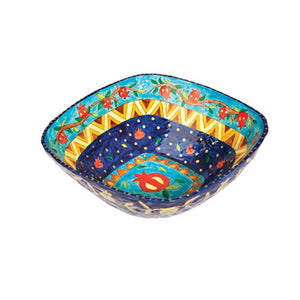 Paper Mache Bowl Pomegranate Colored SQUARE SMALL (EM-PM-5A) - Riverdale Judaica