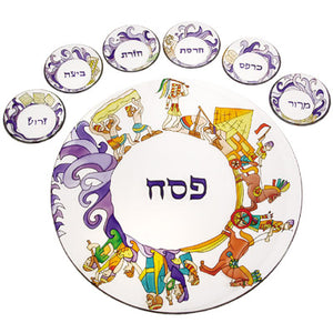 Emanuel Glass 7 pc. Seder Plate Exodus (EM-SPGL3) - Riverdale Judaica