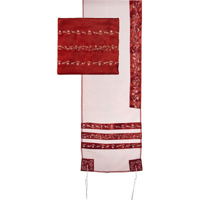 Tallit Organza - Embroidered Stripes Maroon (EM-TRG1M ) - Riverdale Judaica