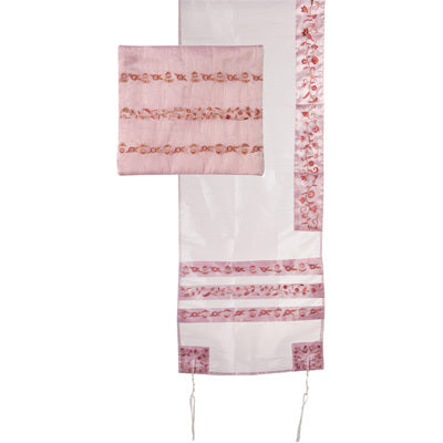 Tallit Organza - Embroidered Stripes Pink (EM-TRG1P)