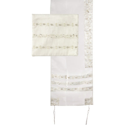 Tallit Organza - Embroidered Stripes White (EM-TRG1W) - Riverdale Judaica