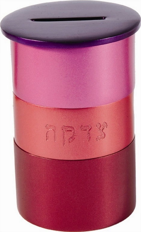 Anodized Aluminum Tzedakah Box Round Reds (EM-TZA3) - Riverdale Judaica