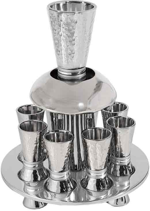 Emanuel Hammered Kiddush Fountain Cone Shape-- Silver Rings (EM-FNA3) - Riverdale Judaica