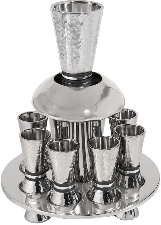 Emanuel Hammered Kiddush Fountain Cone Shape- Black Rings (EM-FNA4) - Riverdale Judaica