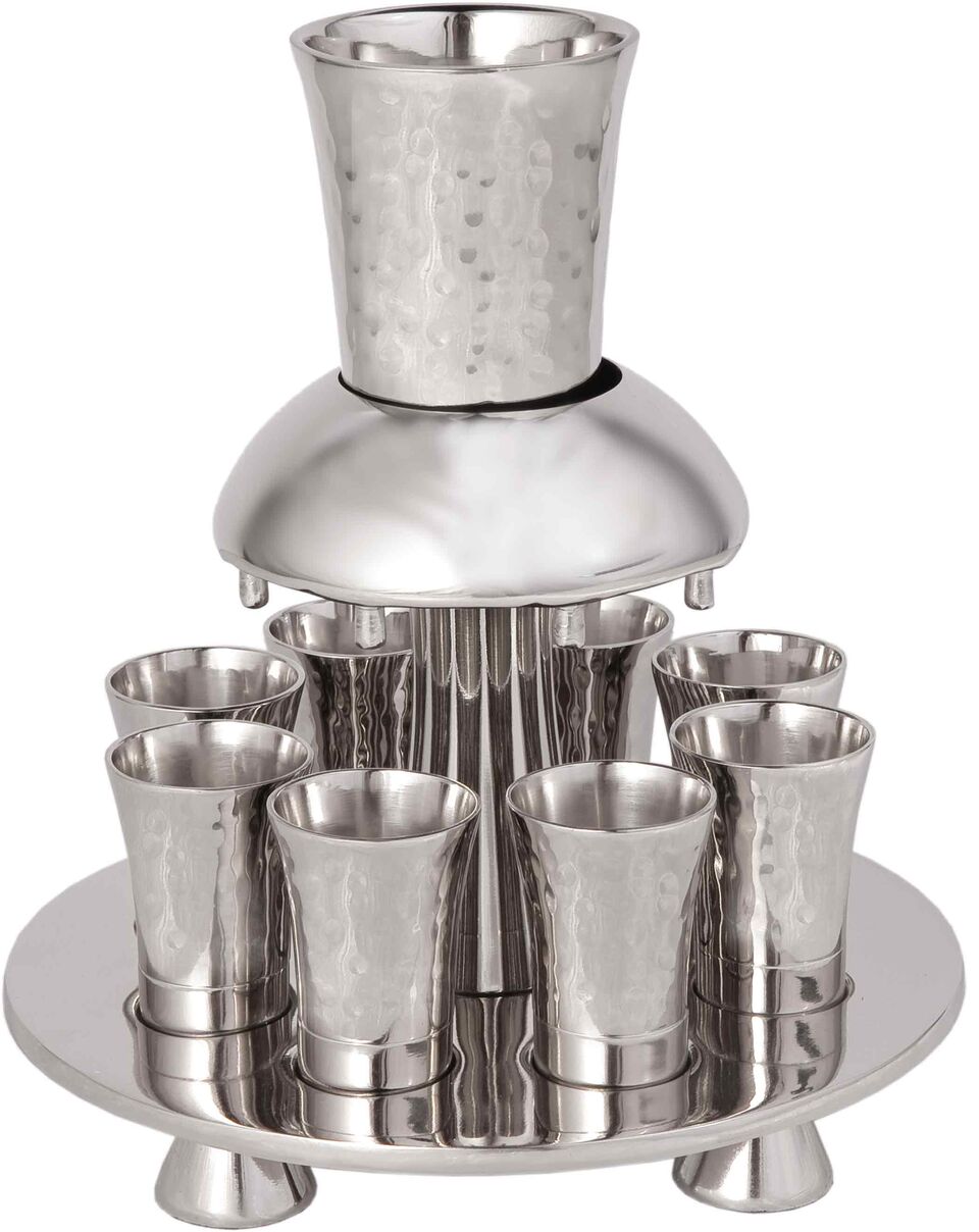 Hammered Metal Kiddush Fountain- Silver (EM-FNH2) - Riverdale Judaica