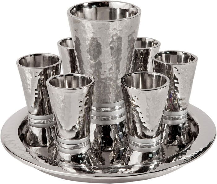 Emanuel Hammered Kiddush Set Cone Shape- Silver Rings (EM-GSC3)
