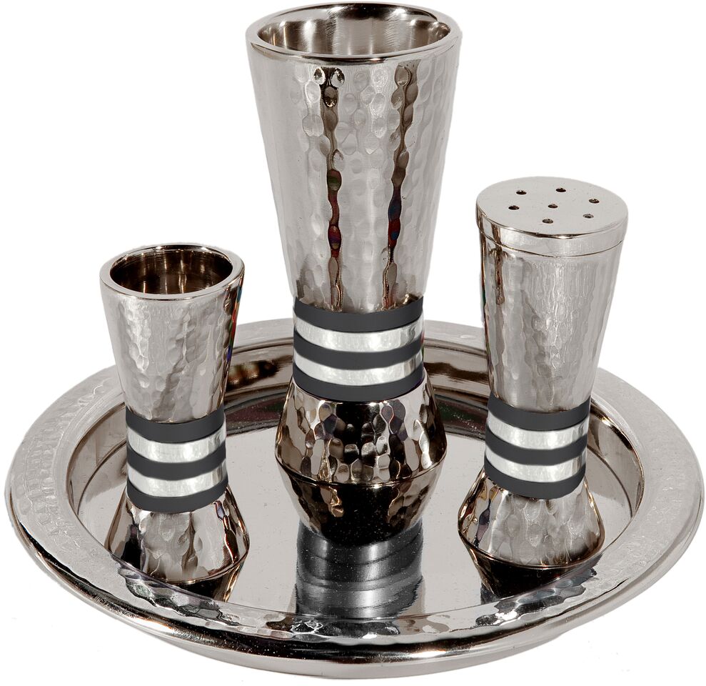 Emanuel Hammered Havdallah Set Conical Shape- Black Rings (EM-HAC4) - Riverdale Judaica