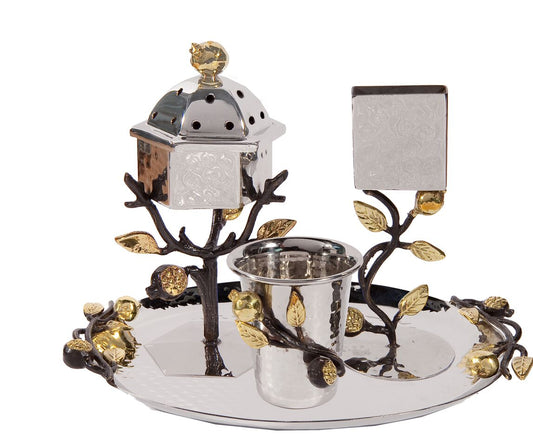 Emanuel Hammered Havdalah Set- Pomegranate Branches (EM-HAF1) - Riverdale Judaica