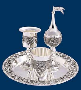 Havdalah Silver plated 4pc set grape design HV-4172 - Riverdale Judaica