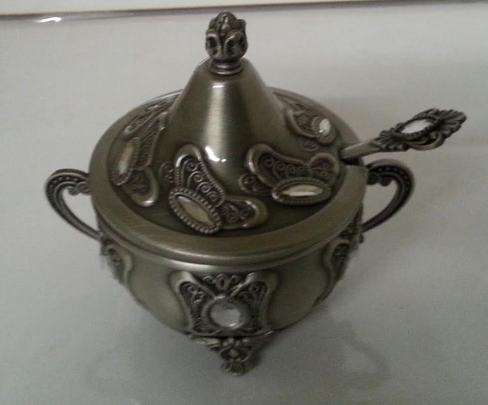 Honey Dish Pewter With Stones (X007) - Riverdale Judaica