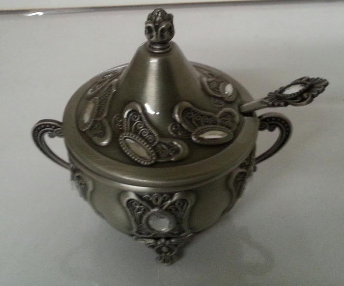 Honey Dish Pewter With Stones (X007)