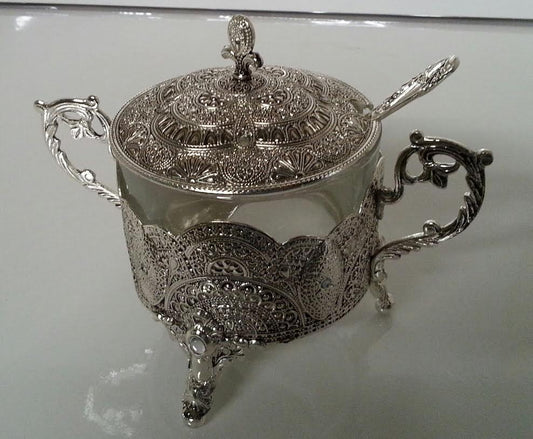 Honey Dish Silver Plated Filigree Design (HD-X799) - Riverdale Judaica