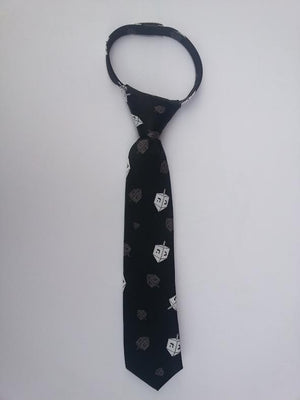 chanukah dreidel tie for kids with zipper, small size 11", Black (TIE#8-2) - Riverdale Judaica