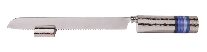Emanuel Challah Knife Hammered with Rings - Riverdale Judaica