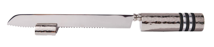 Emanuel Challah Knife Hammered with Rings-- Black Rings (EM-NSD5)