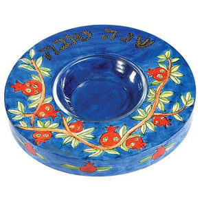 Emauel Wood Painted Honey Plate Pomegranates (EM-RHP2) - Riverdale Judaica