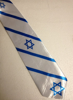 Israeli Flag Necktie (Three Stars of David) (TIE#1) - Riverdale Judaica