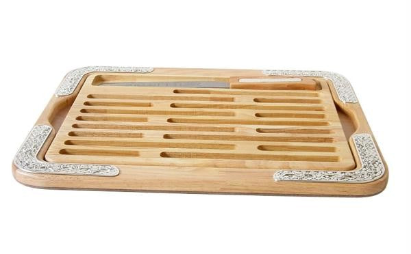 Wood Challah Board with Knife Insert CB-X123 - Riverdale Judaica