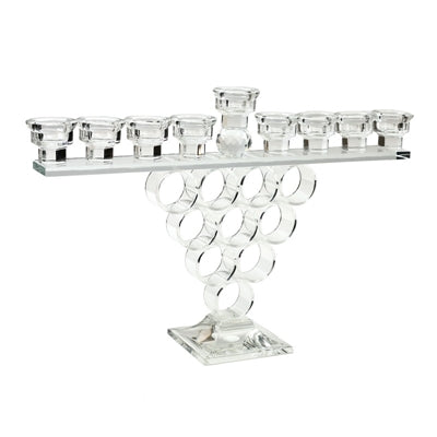 Crystal Menorah w/  Rings-- 14"h (M-X2208G) - Riverdale Judaica